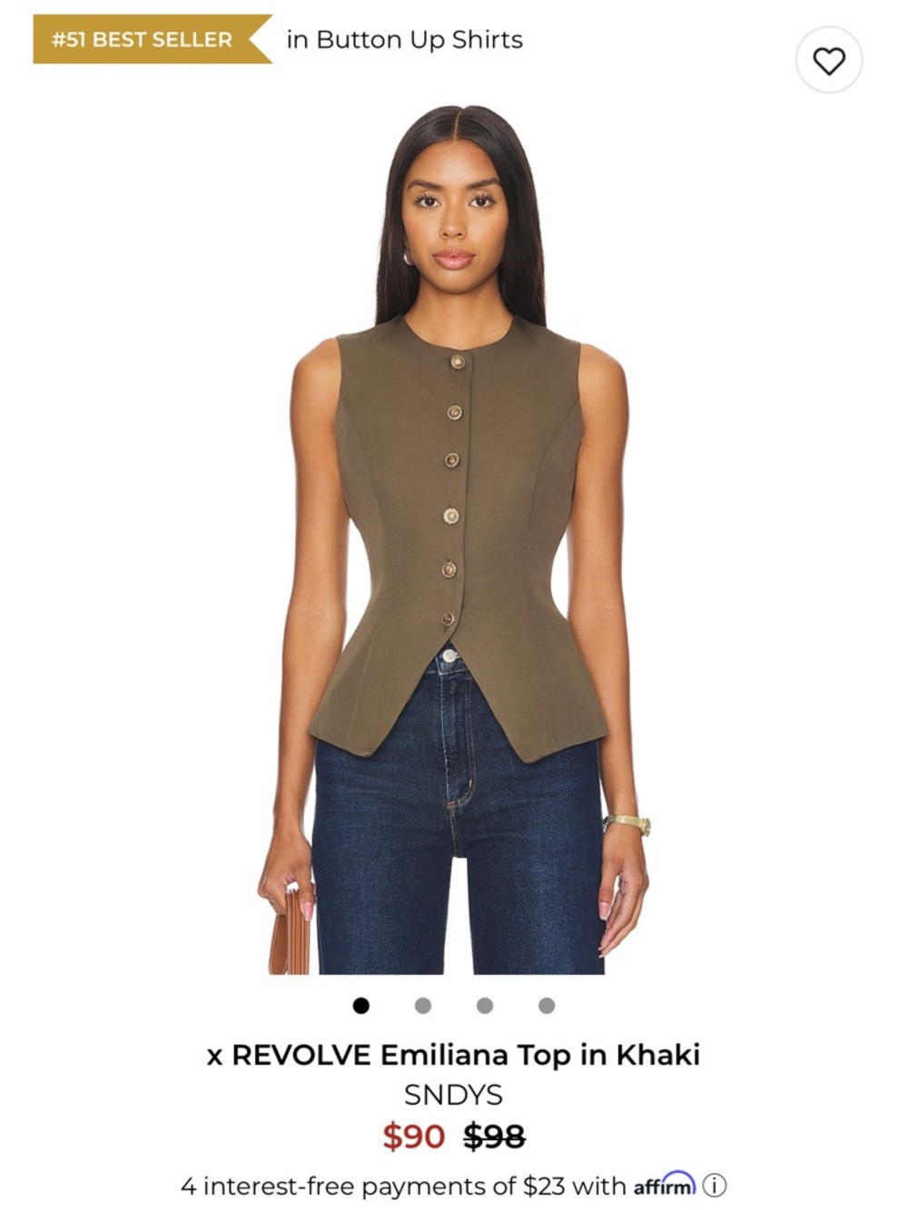 REVOLVE Emiliana Sleeveless Button-Up Top in Khaki